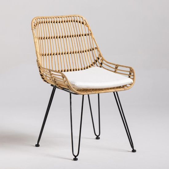 Fjord Dining Chair - Natural Jawit Rattan Seat - Black Hairpin Iron Base