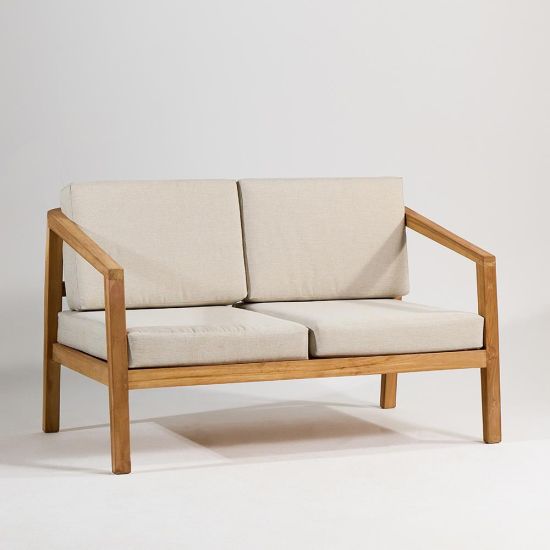 Kendari Garden Sofa - 2 Seater - Natural Cushion Seat  - Deep Golden Teak Frame