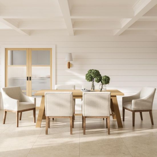 Billy Dining Chair - Bisque Linen-Effect Seat - Brushed Wooded Base