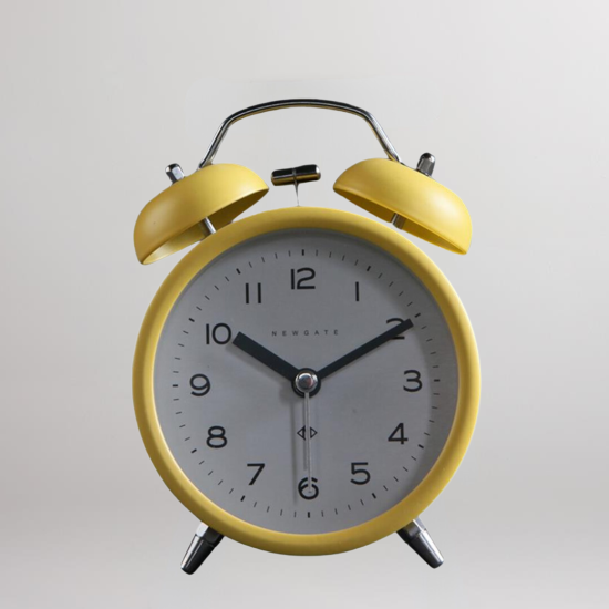 Charlie Bell Alarm Clock - White Face - Yellow Metal Frame
