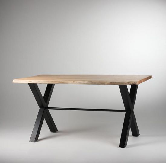 Cross Leg Dining Table - Natural Edge Top - Black Metal Base - 180 x 90cm