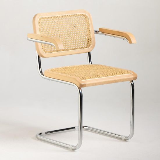 Cesca Inspired Armchair - Natural Rattan Seat - Chrome Frame