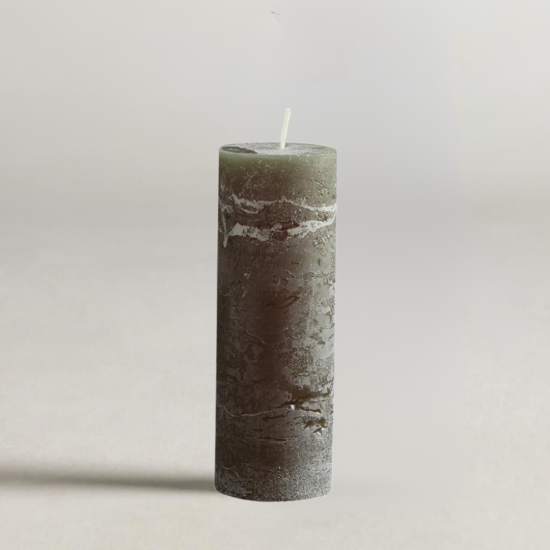 Rustic Pilar Candle - 20cm - 80 Hours Burn Time - Olive Green