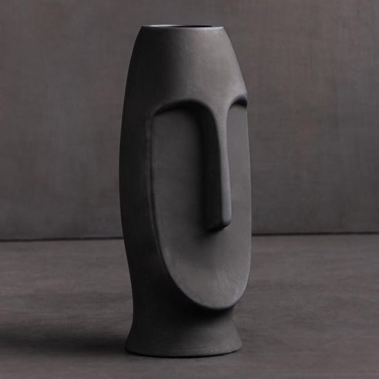 Moai Vase - Black Easter Island Head Vase - 25cm