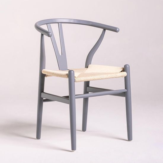 Mid-Century Scandi Dining Chair - Grey Frame - Natural Seat