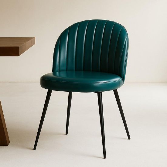 Ducie Dining Chair - Teal Blue Leather Seat - Black Base