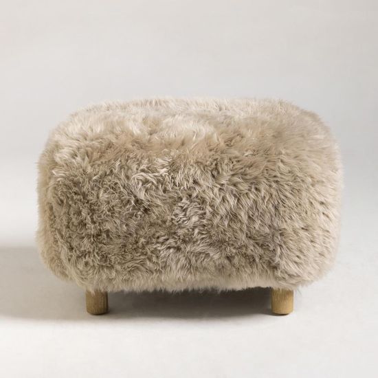 Eskimo Footstool - Real Sheepskin - Taupe