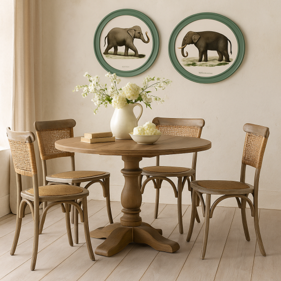Elephants Framed Wall Art - Green Round Frame - Set of 2