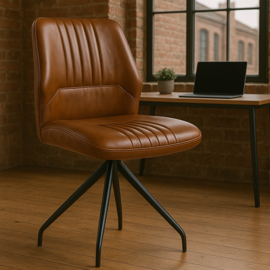 Civic Office Chair - Tan Leather Seat - Black Base