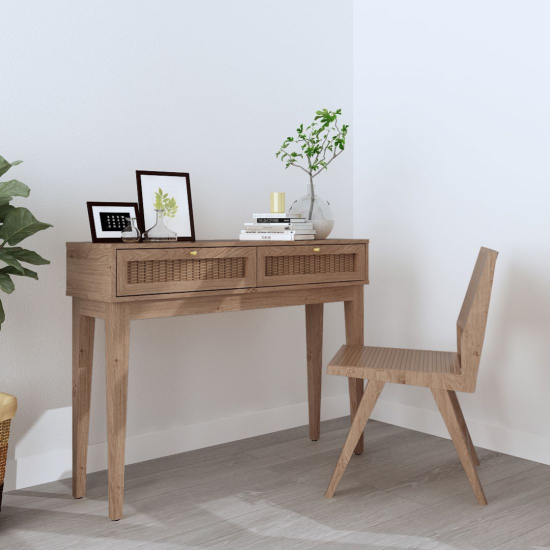 Lille Dressing Table - Weave Rattan 2 Drawers - Oak Natural Wood Grain