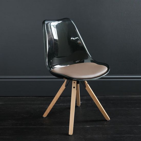 : Jamie Dining Chair Black Resin Seat Natural Wood Base Scandinavian Nordic Seating