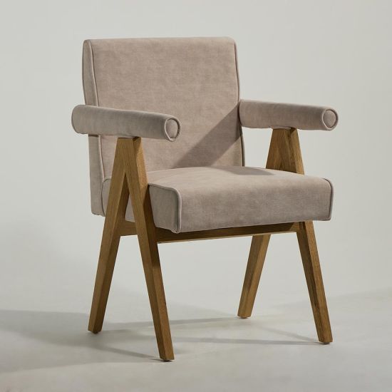 Adagio Inspired Dining Chair - Linen Upholstery Fabric - Brushed Natural Oak Frame