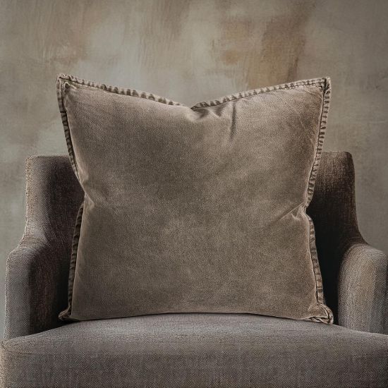Vester Square Cushion - Stonewashed Ash Velvet - Piping Edge - 50 x 50cm
