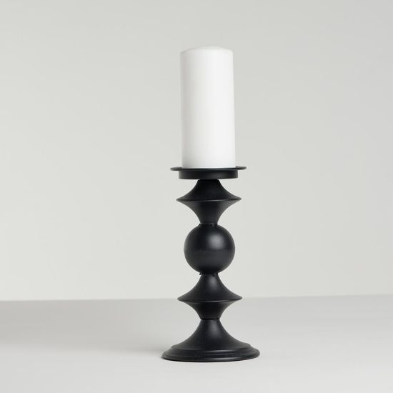 Sutton Pillar Candle Holder - Black Iron - Small - 14 x 27cm