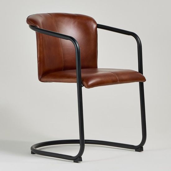 Deansgate Dining Chair - Brown Real Leather Seat - Black Base