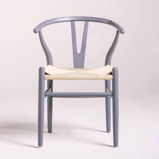 Mid-Century Scandi Dining Chair - Grey Frame - Natural Seat