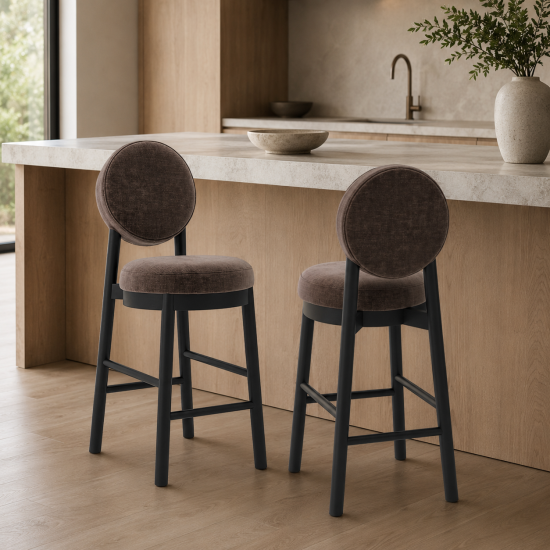 OTI Maru Counter Stool - Treacle Brown Fabric Seat - Dark Wood Frame