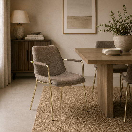 Reese Dining Armchair - Taupe Velvet Seat - Gold Metal Frame - Set of 2