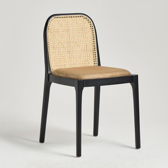 Thomas Dining Chair - Grey Velvet Fabric Seat - Black Wood Frame