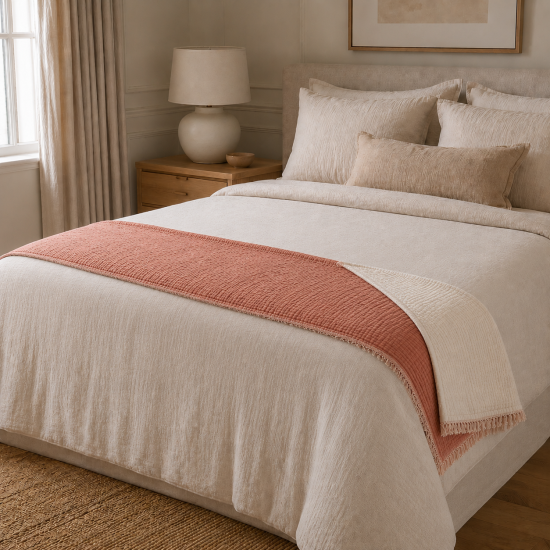 Terracotta Muslin Cotton Bedspread - 1.3 x 1.6m Bed Runner