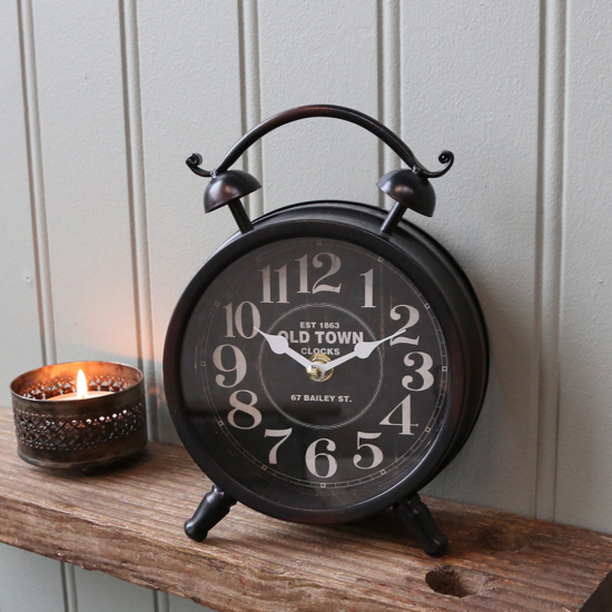 Station Alarm Clock - Black Aged Metal Frame - Black Face