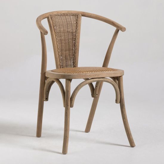 French Farmhouse Chair - Rattan Wicker Seat - Elm Bow Back Frame