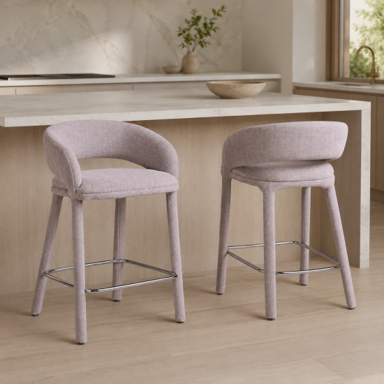 Hagen Bar Stool - Light Grey Fabric Seat - Fully Upholstered Frame - 65cm