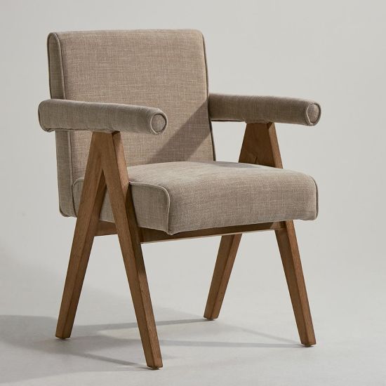 Adagio Inspired Dining Chair - Linen Upholstery Fabric - Ashy Brown Oak Frame