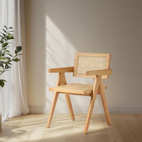 Adagio Inspired Dining Chair - Natural Rattan Cane Seat and Backrest - Natural Frame