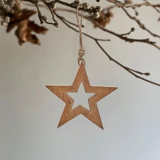 Christmas Decoration Star - Wooden Hanging Ornament - 14cm