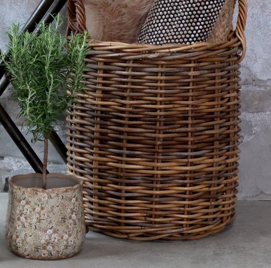 Old French Storage Baskets - Rattan Wicker - Large Round with Handles - 60 x 50cm