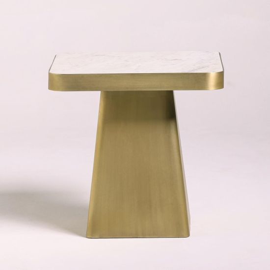 Creed Side Table - Square White Marble Top - Gold Metal Base - 50 x 50cm