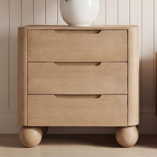 OTI Shibui Chest of Drawers - Almond Mango Wood 3 Drawers - Ball Feet