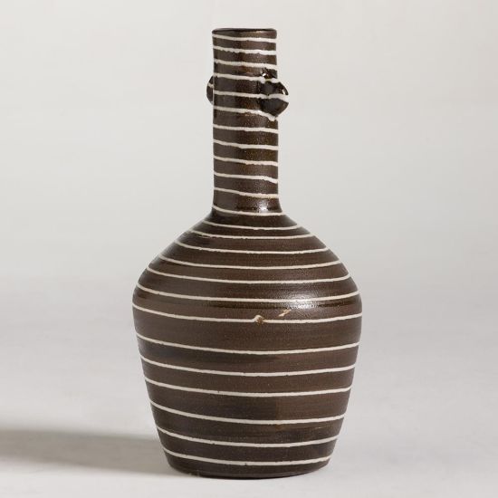 Ekon Vase - Brown Stone Effect - White Strip Detail - 32.5cm