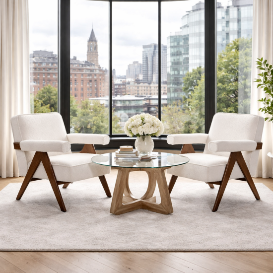 Lorenzo Accent Armchair - Snow Cream Fabric Seat - Wood Frame