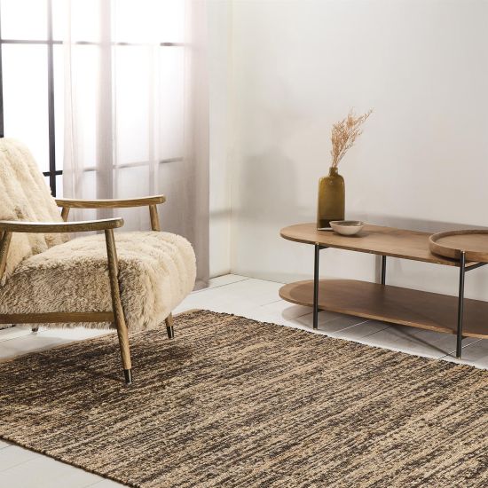 Garba Rug - Brown and Natural Jute Cotton and Wool Rug - Size Options