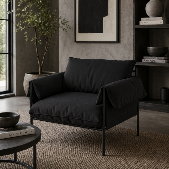 Onyx Armchair - Black Fabric Seat - Matte Black Metal Frame