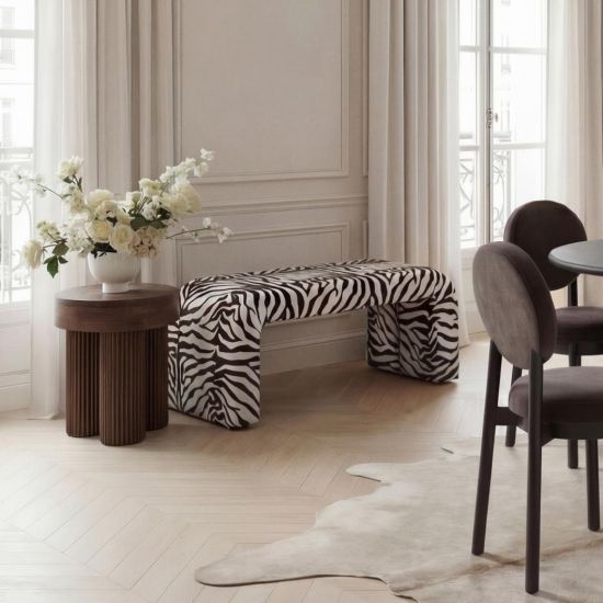 OTI Rosa Bench - Zebra Print Upholstery - Unique Curved Design