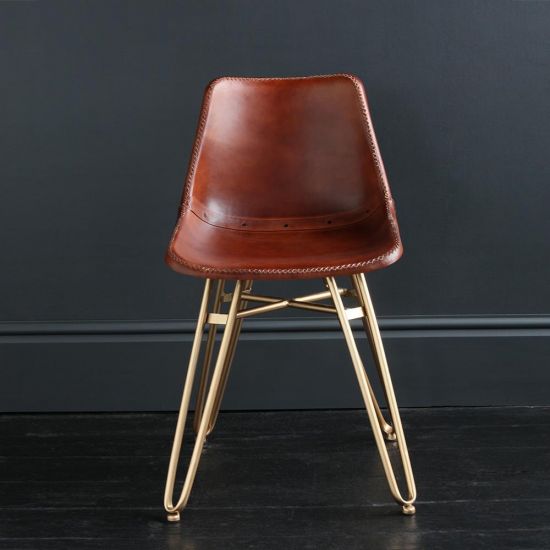 Gansevoort Dining Chair - Brown Plain - Gold Base