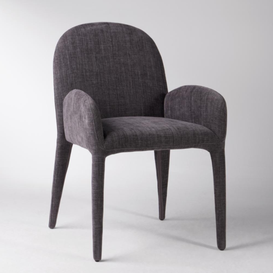Topsi Dining Chair Graphite Grey Textured Fabric Fully Upholstered Curved Frame