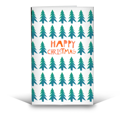 Merry Christmas Greetings Card - Trees Design - A6 Portrait