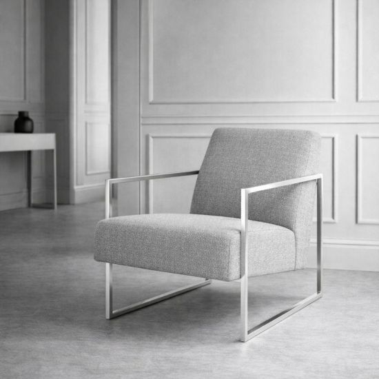 Zara Armchair - Dove Grey Tweed Fabric Seat - Silver Metal Frame