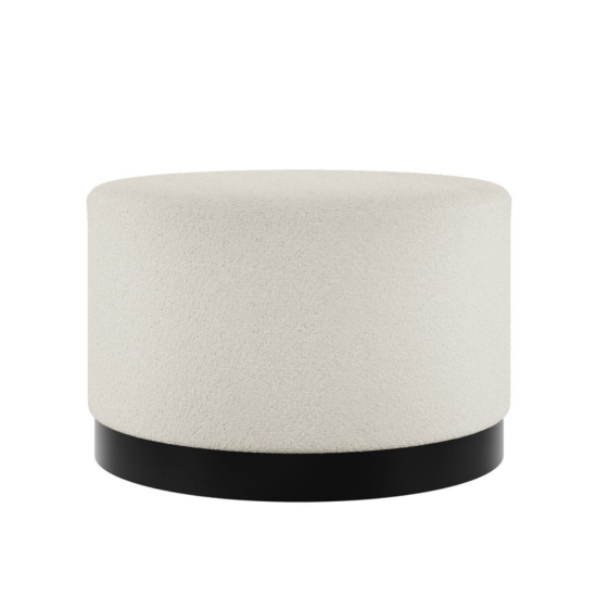 Opal Round Pouffe - Cream Boucle Large Seat- Matt Black Base