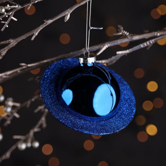 Novelty Christmas Decoration Bauble - Blue Glitter Planet