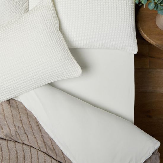 Fitted Bed Sheet - White - Cotton Plain Bedsheet - Double