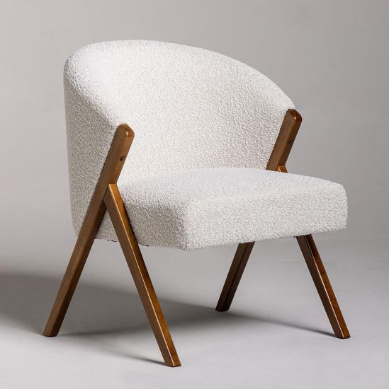 Milan Accent Chair - Natural Boucle Fabric Seat - Wooden Frame