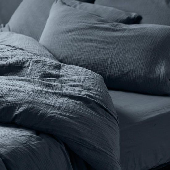 One Thirty Five Denim Blue Muslin Cotton Single Duvet Cover & Pillowcase Set