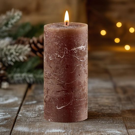 Rustic Pilar Candle - 15cm - 60 Hours Burn Time - Walnut