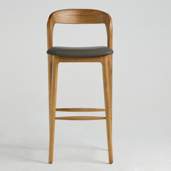 Copenhagen Bar Stool - Grey PU Leather Seat - Oak Bow Frame - 75cm