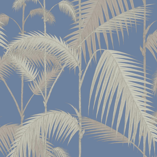 Cole & Son Wallpaper - Palm Jungle - Heath Grey on Metallic Silver